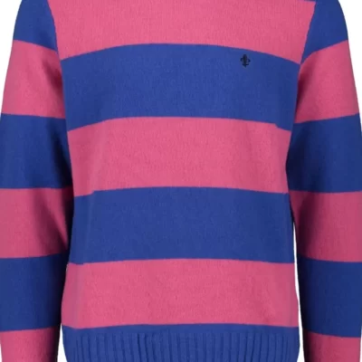 Hot Lambswool Stripe Oneck Herr Stickat