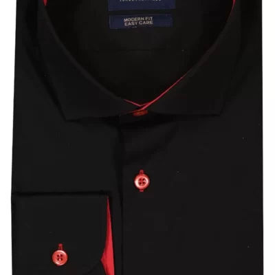 Mortimer&Armstrong Uni Shirt Black With Red Details Modern Fit-Herr Skjortor